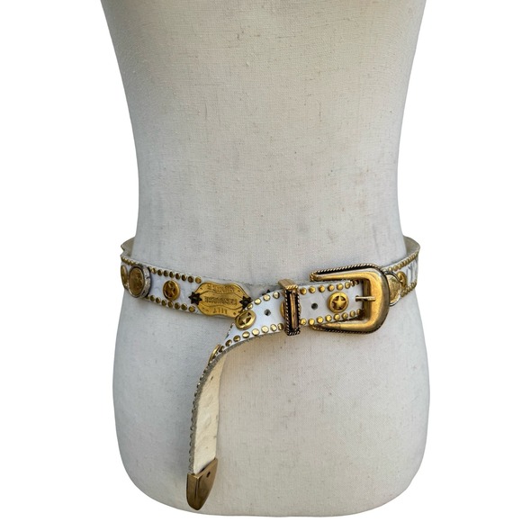 Lily Farouche Munich Accessories - Lily Farouche Munich Vintage White Leather Studded Buffalo Nickel Western Belt